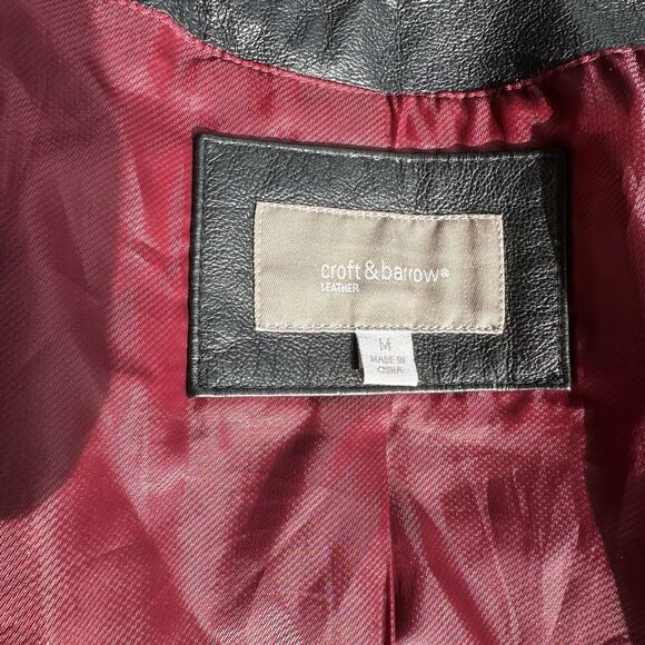 Croft‎ And Barrow Leather Jacket Womens Size Medium Black Button Up Lined Hooded - Picture 10 of 10